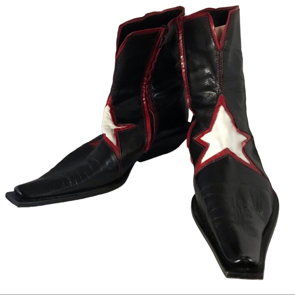 GOFFREDO FANTINI MATERIA PRIMA BLACK, RED AND WHITE STAR DESIGN BOOTS (36) - Picture 8 of 13